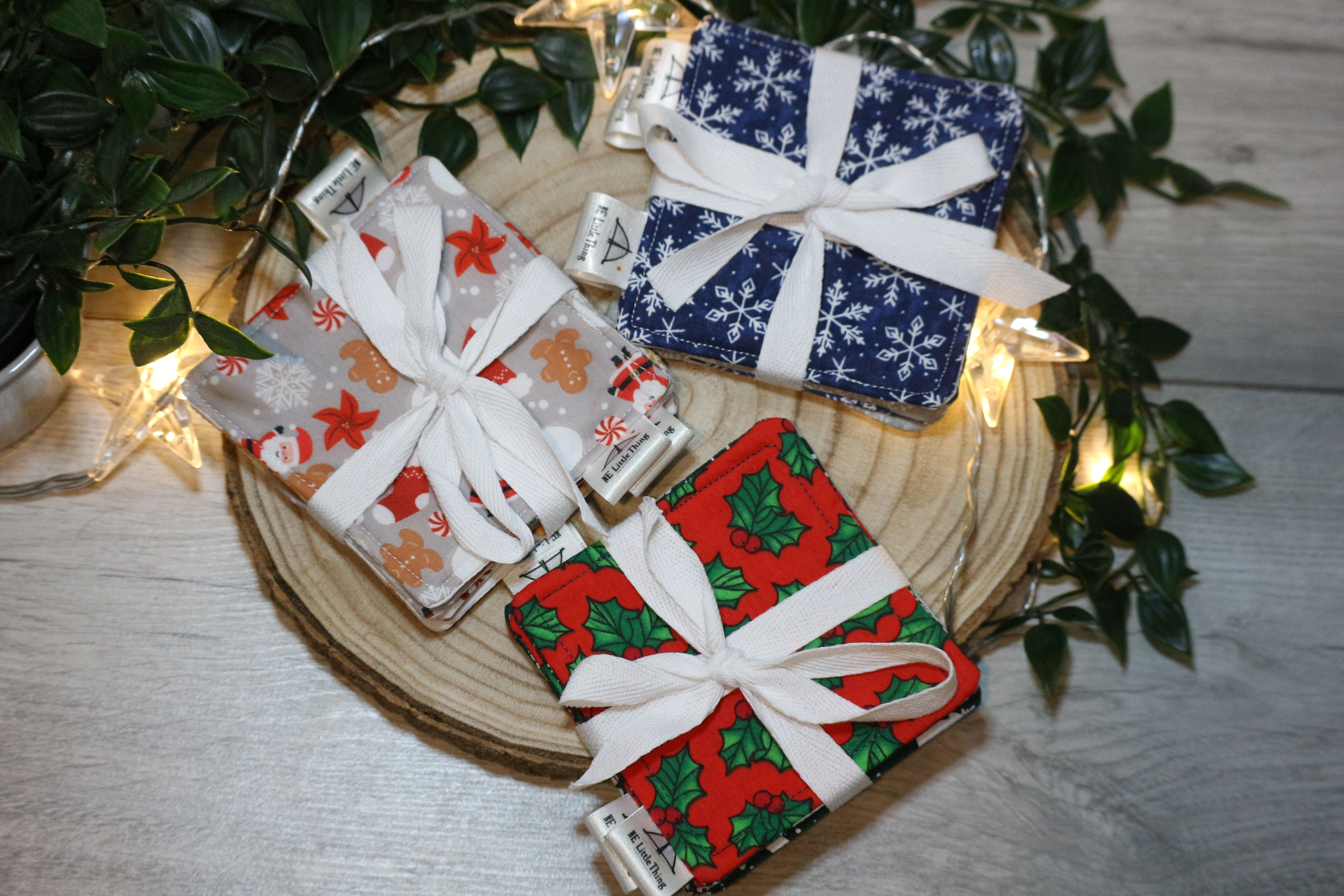 Reversible Christmas Fabric Coasters Set of 4