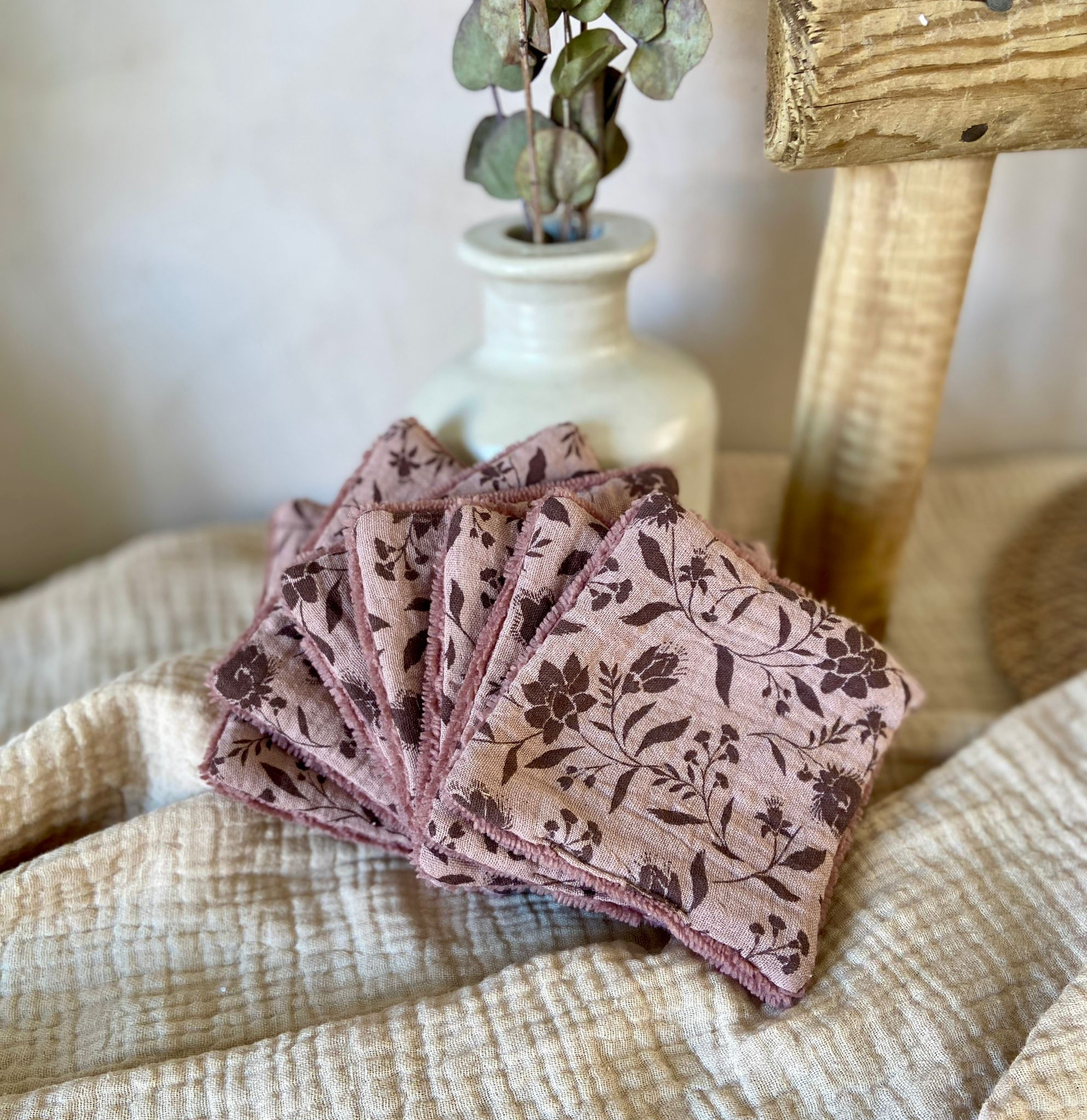 Le Semainier de Lingettes Réutilisables - Fleurs Mocha