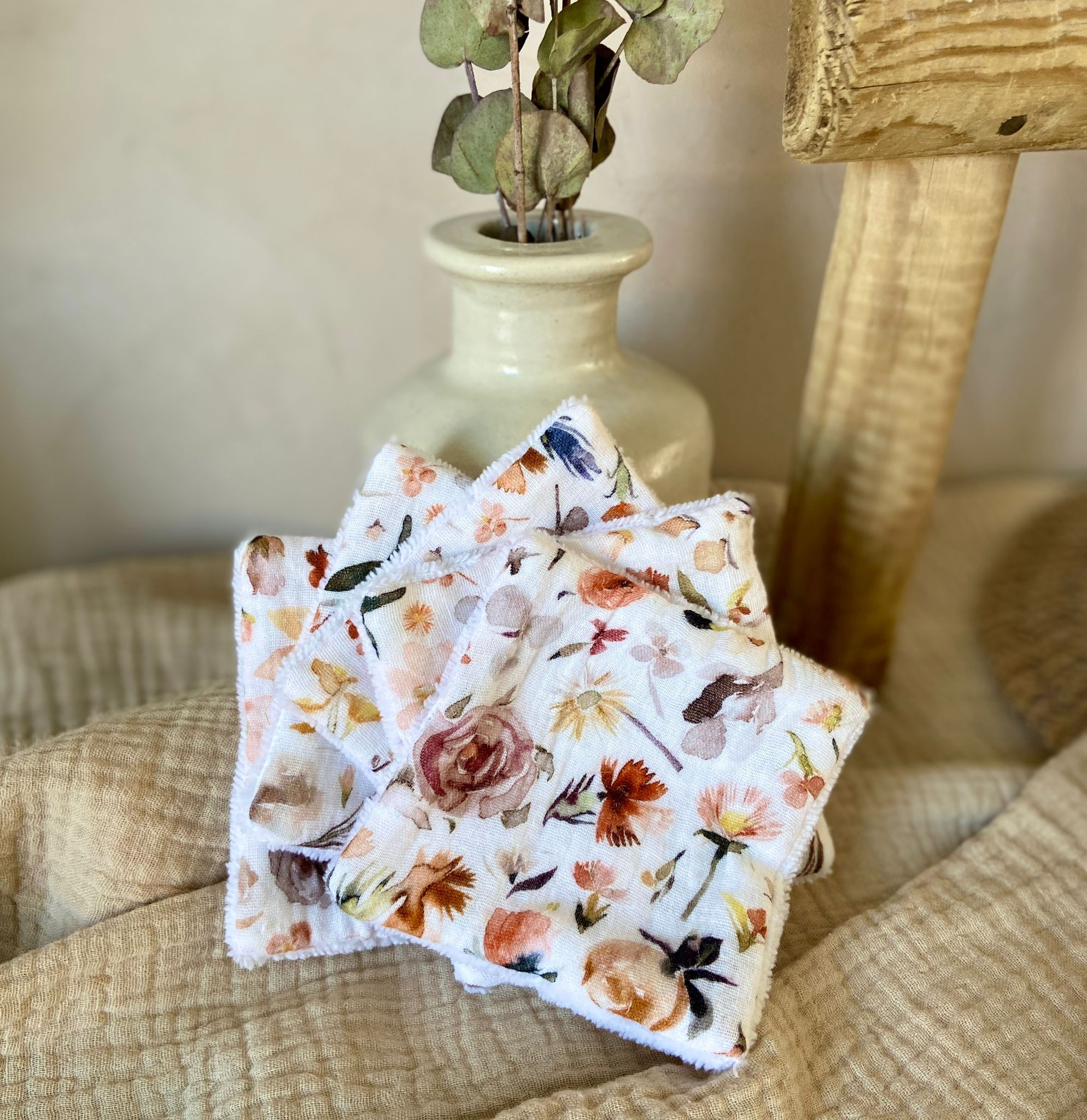 Lingettes réutilisables - Lot de 5 - Fleurs aquarelle