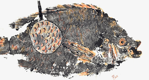 Magnified details of Tilapia Gyotaku