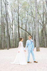 ABBA Design, north carolina wedding planner, north carolina florist, greensboro wedding planner, greensboro florist, color blocked, orange, pink, yellow, purple, lounge, hanging flowers, bar flowers, cake flowers, rattan charger, carolina grove, blue tux, floral pocket square, forest wedding, outside ceremony