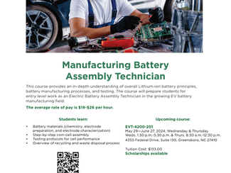 CBI Officially Recruiting for Lithium-Ion Battery Manufacturing Course through GTCC