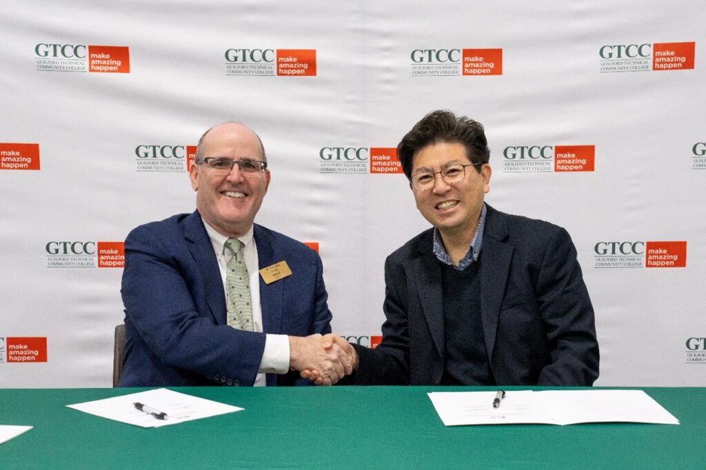 Featured (Left to Right): GTCC President Dr. Anthony Clarke and Sung-Jin Cho (CEO)