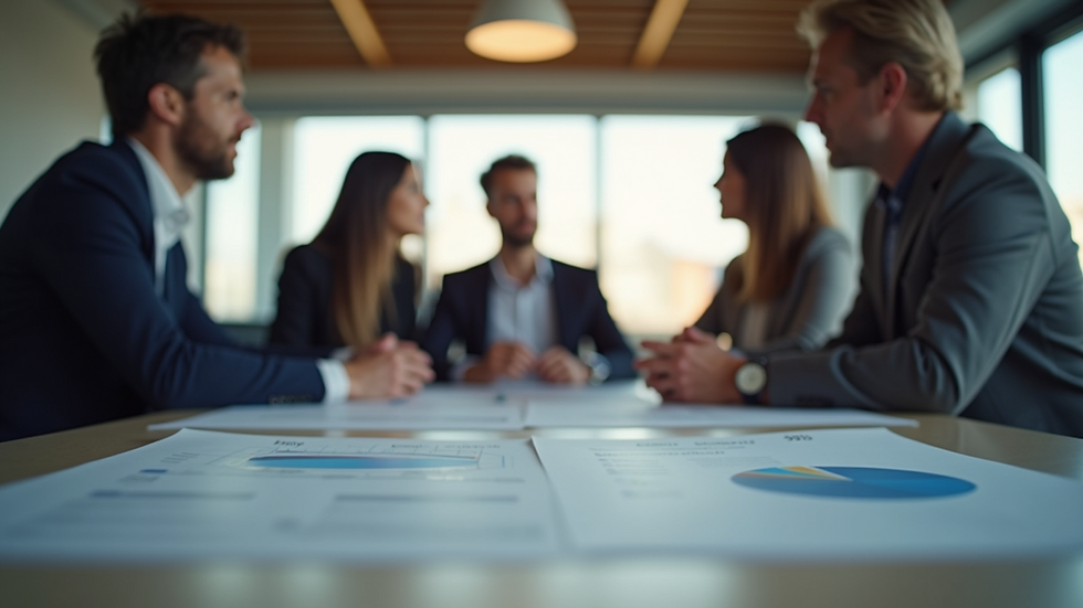 Eye-level view of a marketing team discussing campaign strategies around a table