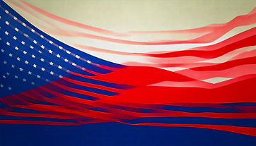 Firefly A minimalist, abstract flag with red, white, and blue. Red stripes. 50s style 9085