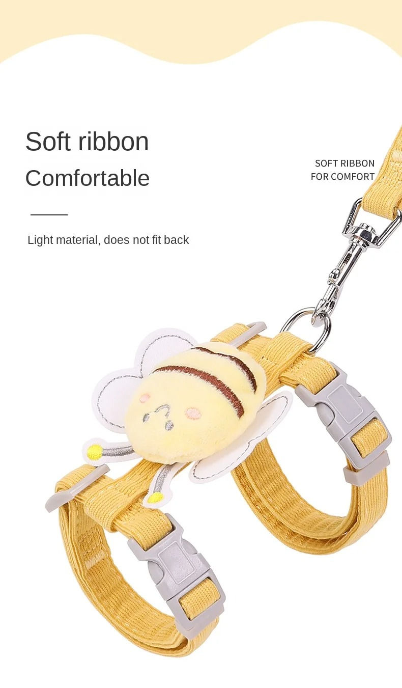 Thumbnail: Yellow cartoon bee cat harness with soft ribbon and leash