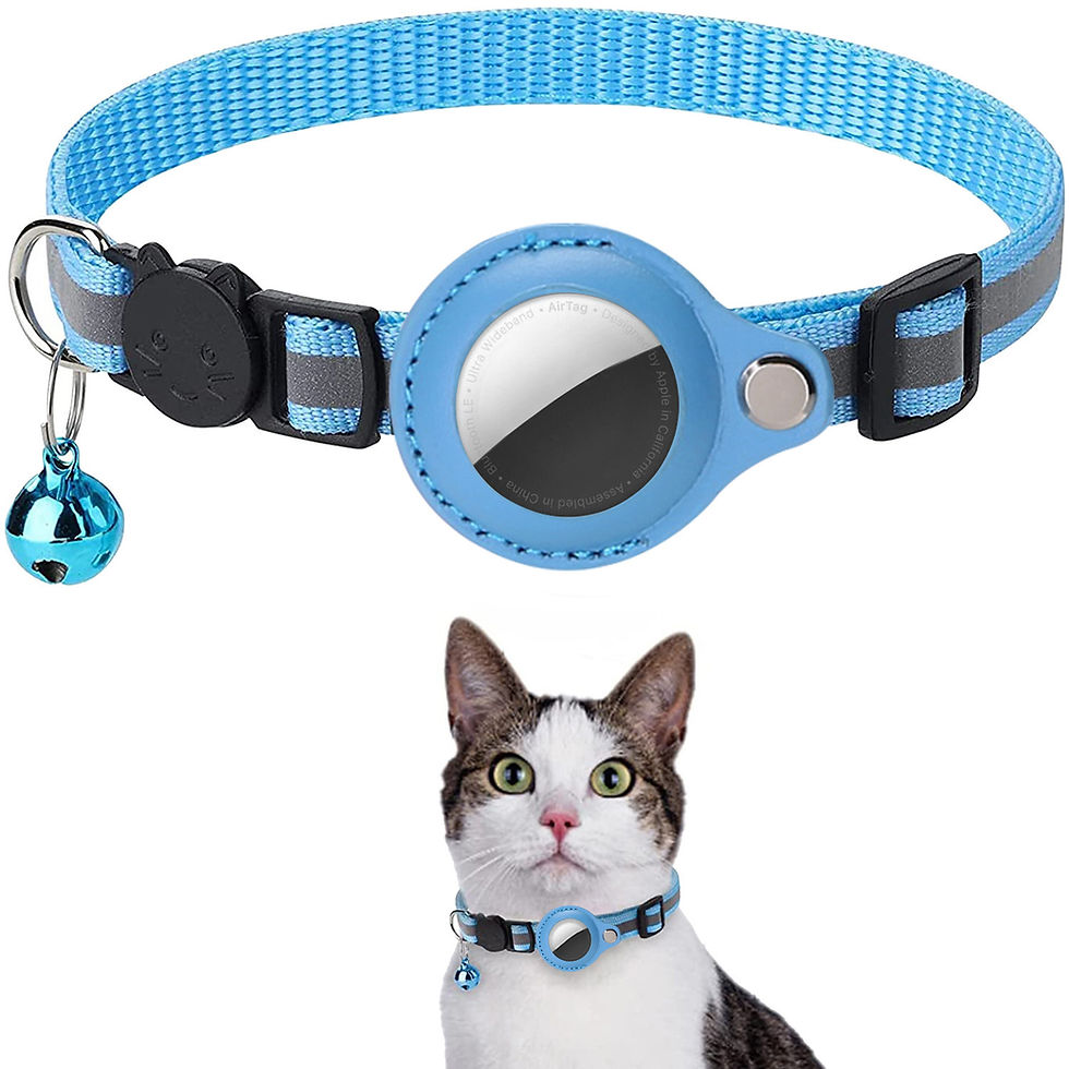 Thumbnail: Blue breakaway cat AirTag collar with reflective strip and bell
