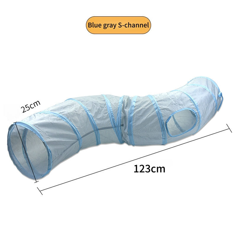 Thumbnail: Blue gray S-channel foldable cat tunnel, 123cm long.