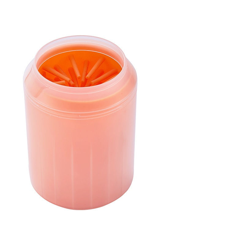 Thumbnail: Orange portable dog paw cleaner cup with silicone bristles