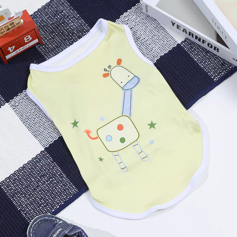 Thumbnail: Yellow t-shirt for pets with a cartoon giraffe design.