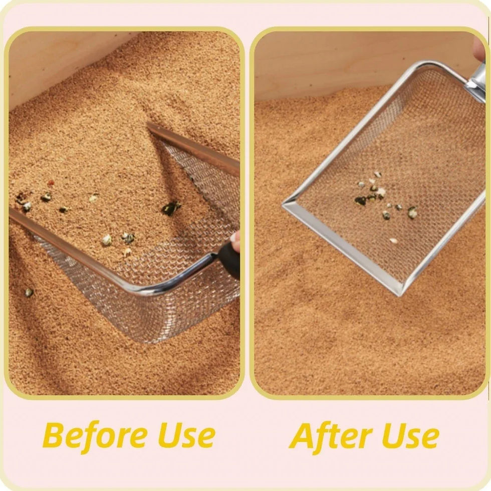 Thumbnail: Stainless steel cat litter scoop before and after use.