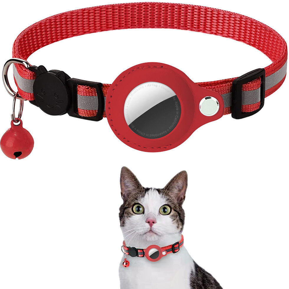 Thumbnail: Red breakaway cat collar with AirTag holder and bell
