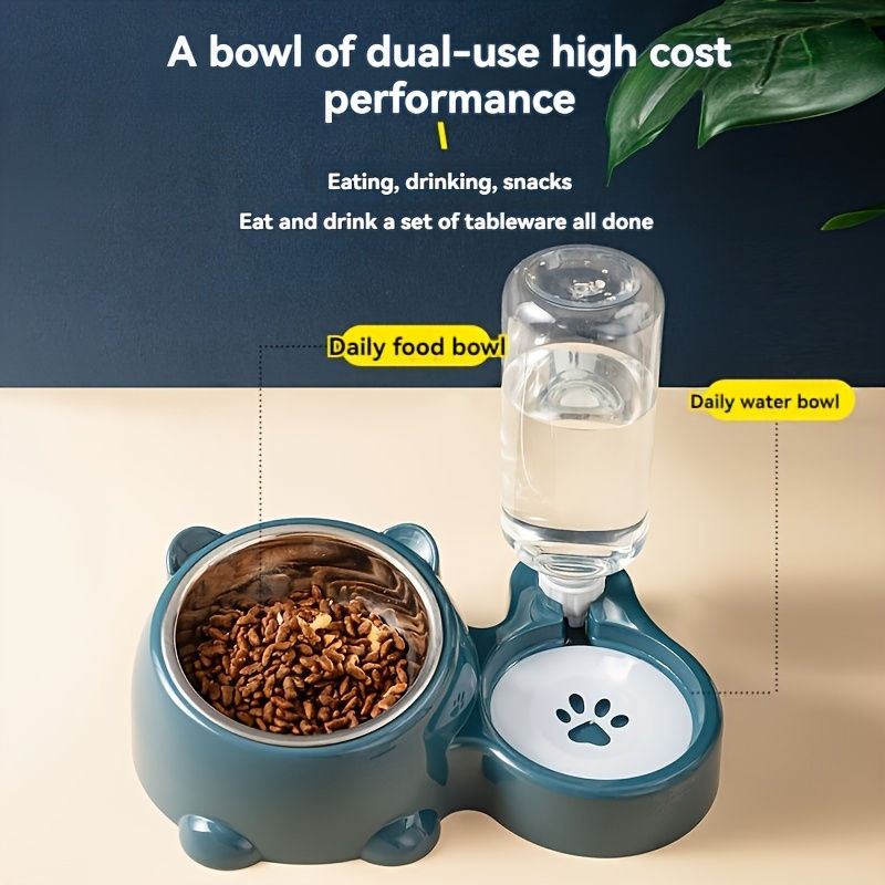 15° tilted cat food bowl with automatic water dispenser