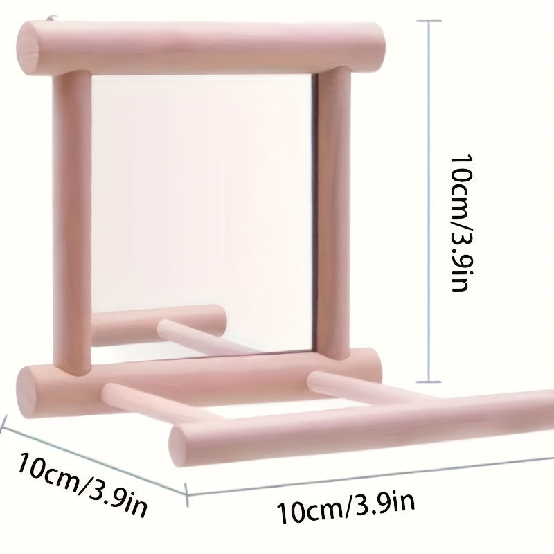 Pink parrot mirror stand with dimensions 10cm by 10cm.