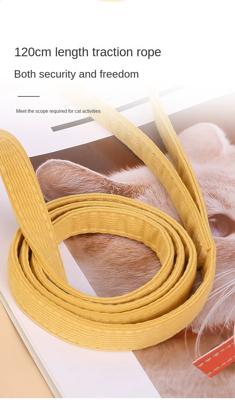 Thumbnail: Yellow cat traction rope 120cm length for security and freedom