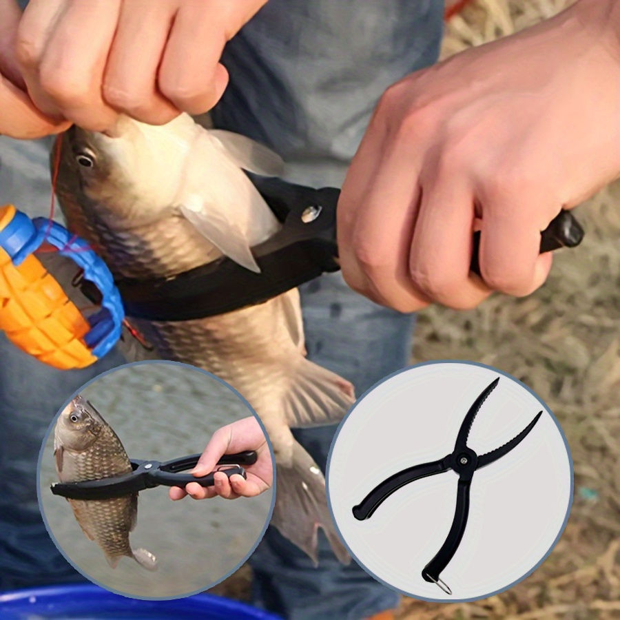 Using durable anti slip handle fish control pliers on a fish