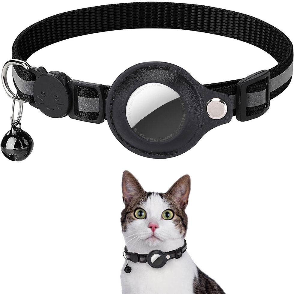 Thumbnail: Reflective black cat AirTag collar with breakaway buckle.