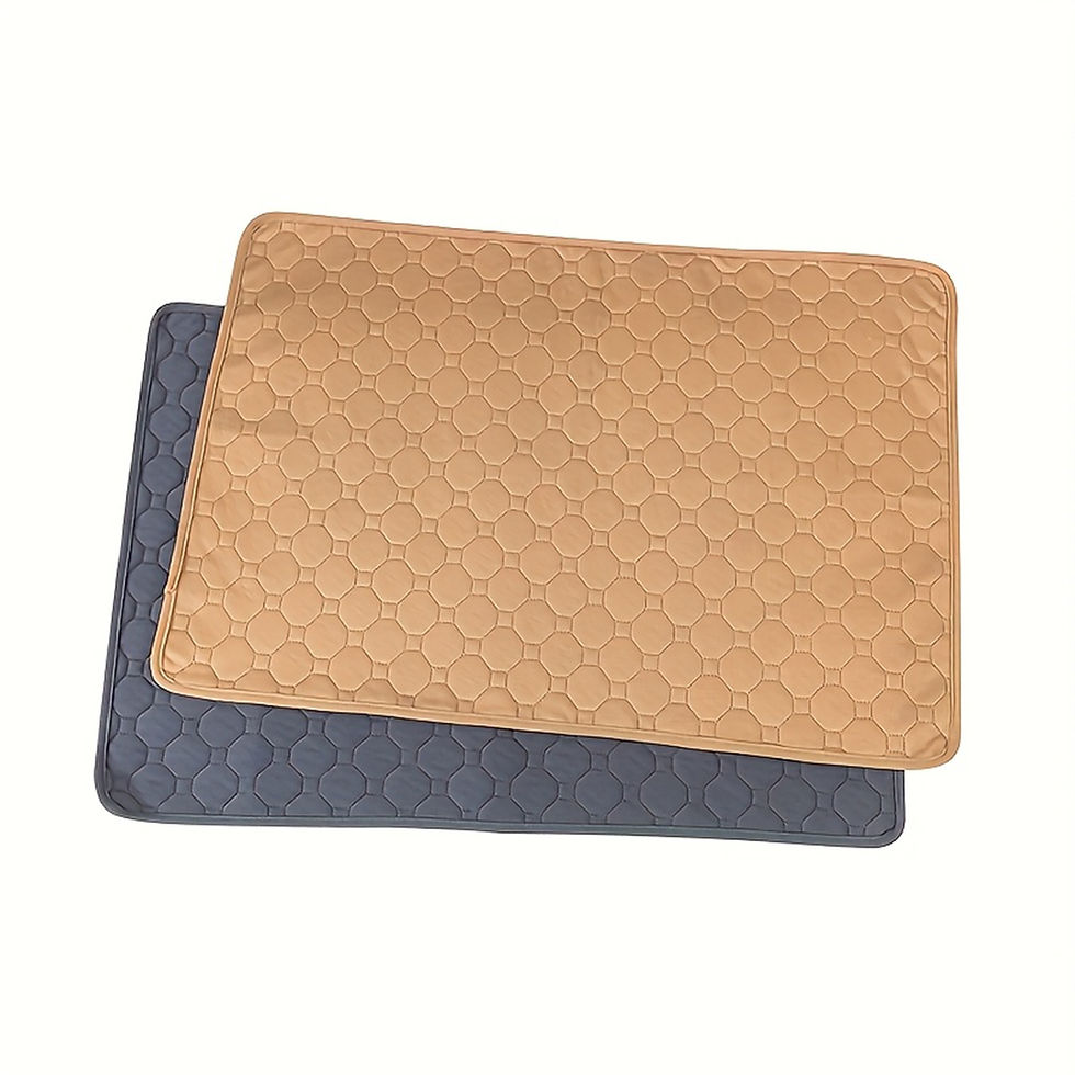 Thumbnail: Tan and gray reusable pet training pads stacked together