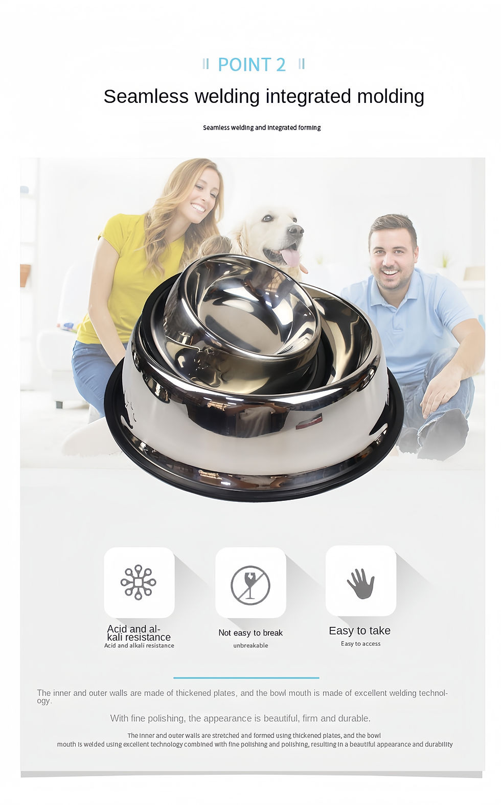 Thumbnail: Seamless welding integrated molding stainless steel pet bowl.