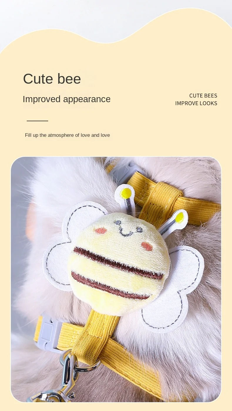 Thumbnail: Cartoon bee detail on a yellow cat harness leash set