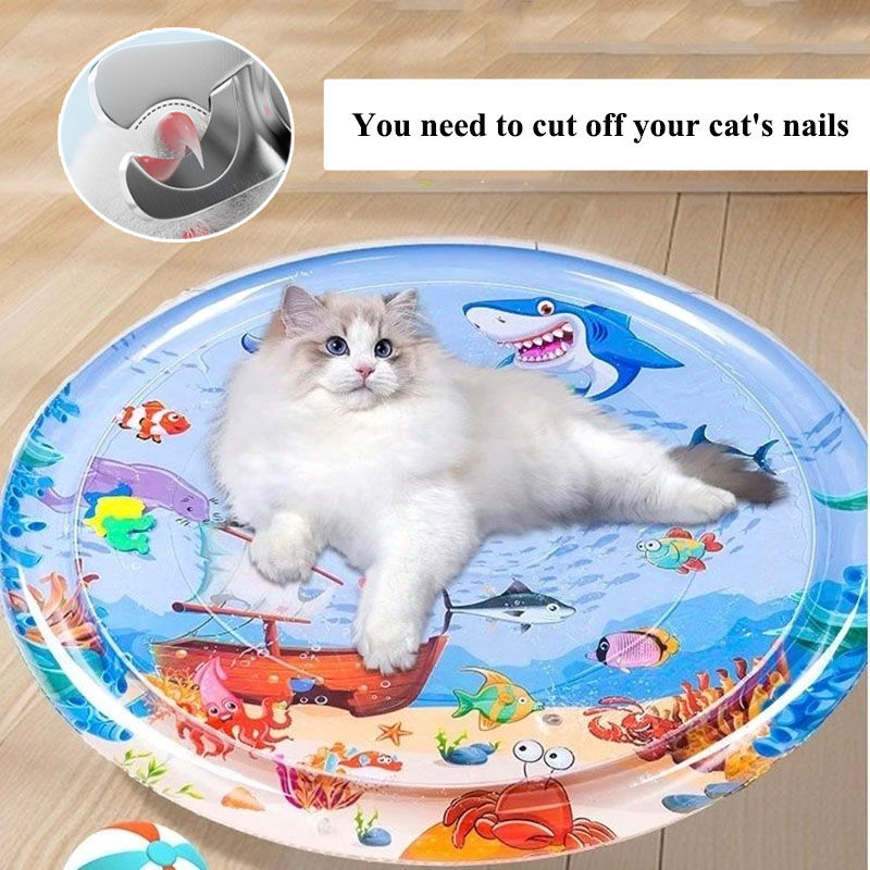 Thumbnail: Cat on a cooling sensory water mat with ocean theme