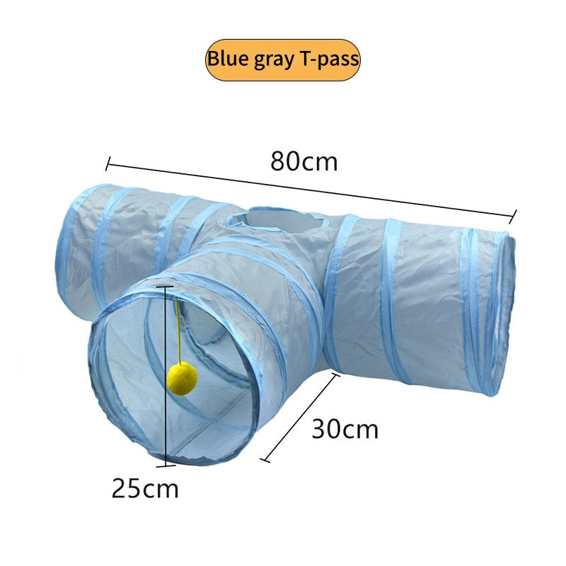 Thumbnail: Blue gray T-pass foldable cat play tunnel with dimensions