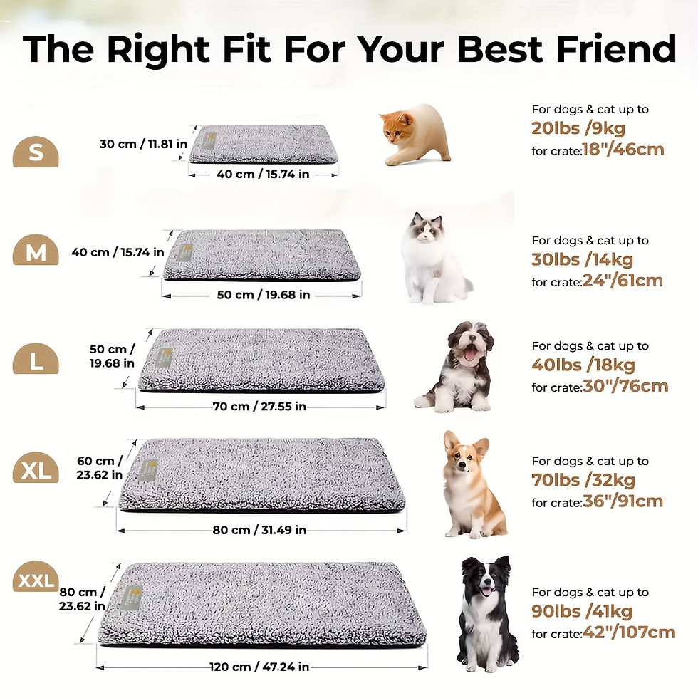 Thumbnail: Size chart for winter warming self-heating pet mattresses.