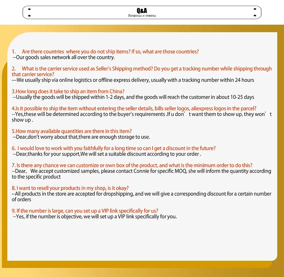 Thumbnail: Q&A section regarding shipping and ordering logistics