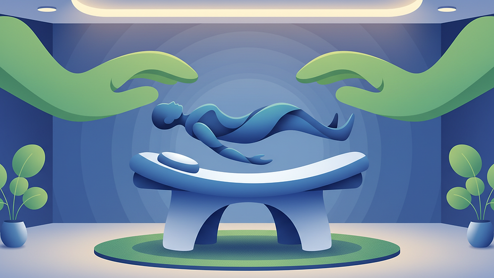 Eye-level view of a massage therapy room with a treatment table and soft lighting