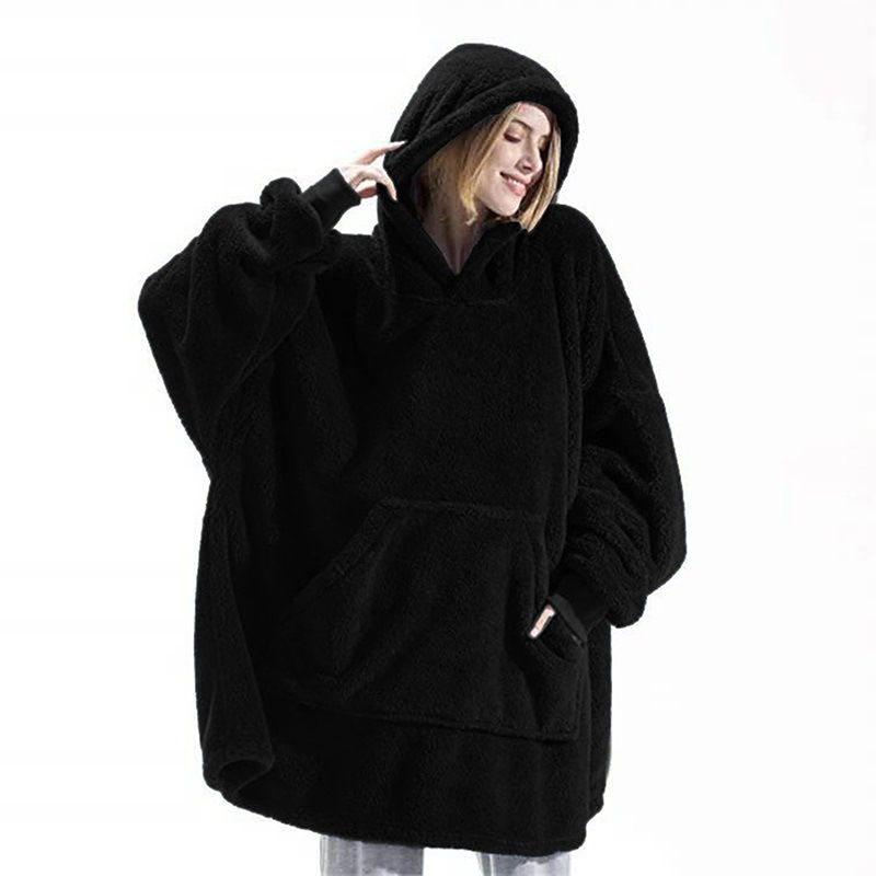 Miniatura: manta con capucha de lana de doble cara para mujer de invierno,