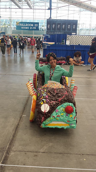 girl in candy car