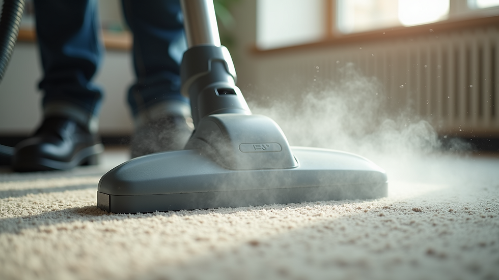 Close-up view of a steam cleaner in action on a carpet