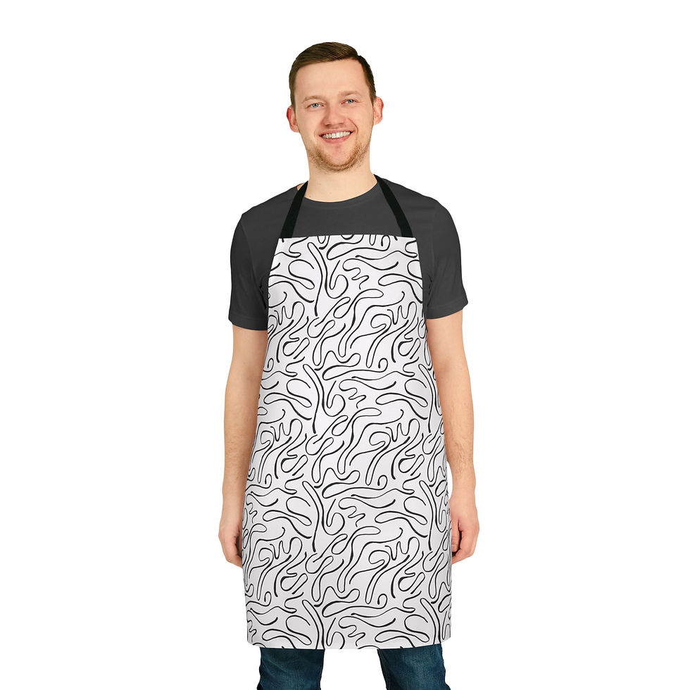 Thumbnail: black print apron on person front view