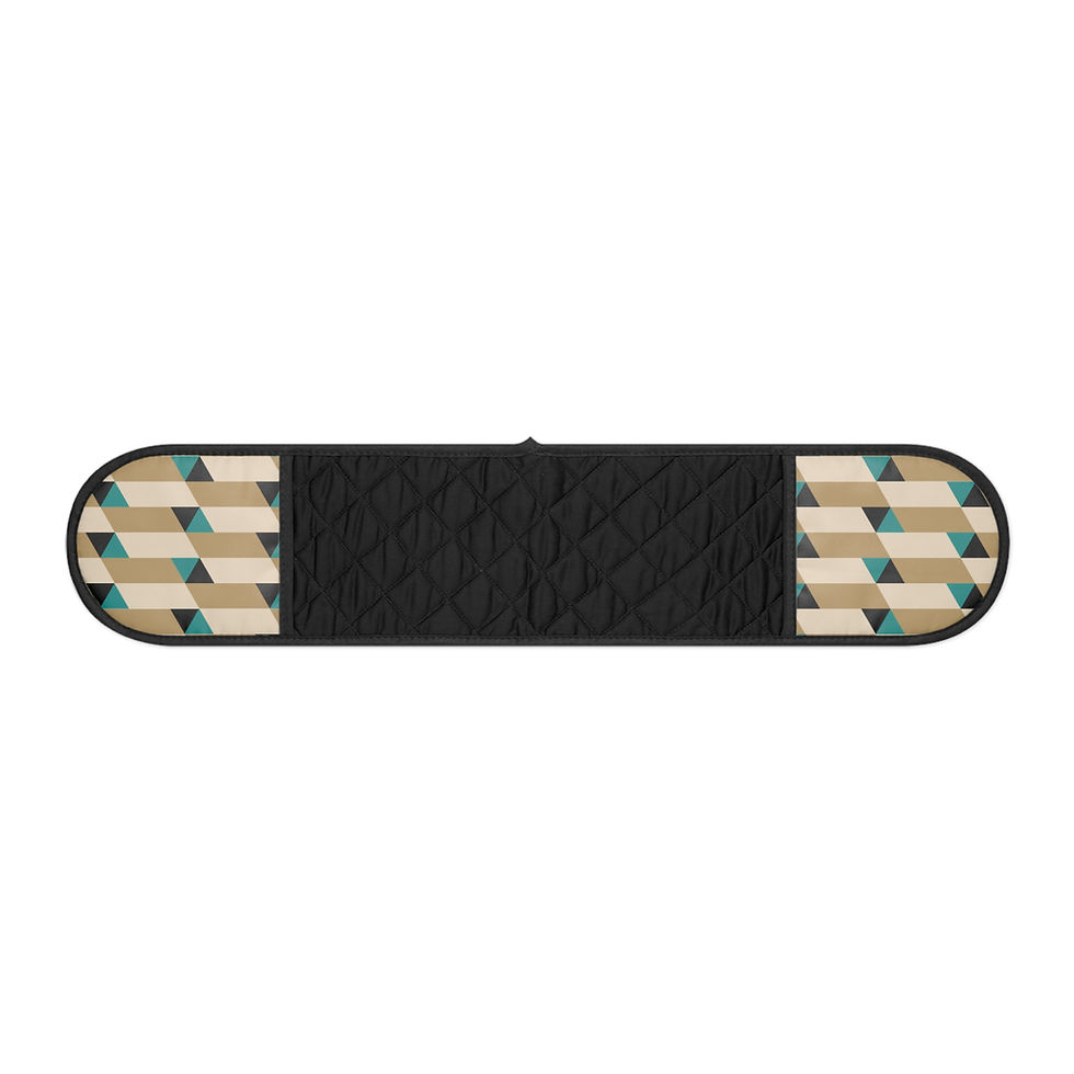 Thumbnail: beige & green oven mitts side view
