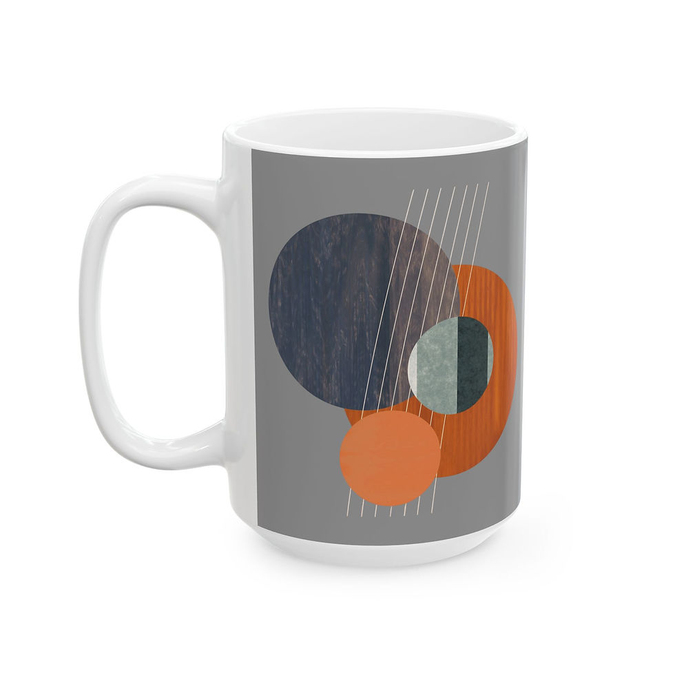 Thumbnail: gray print ceramic mug left view