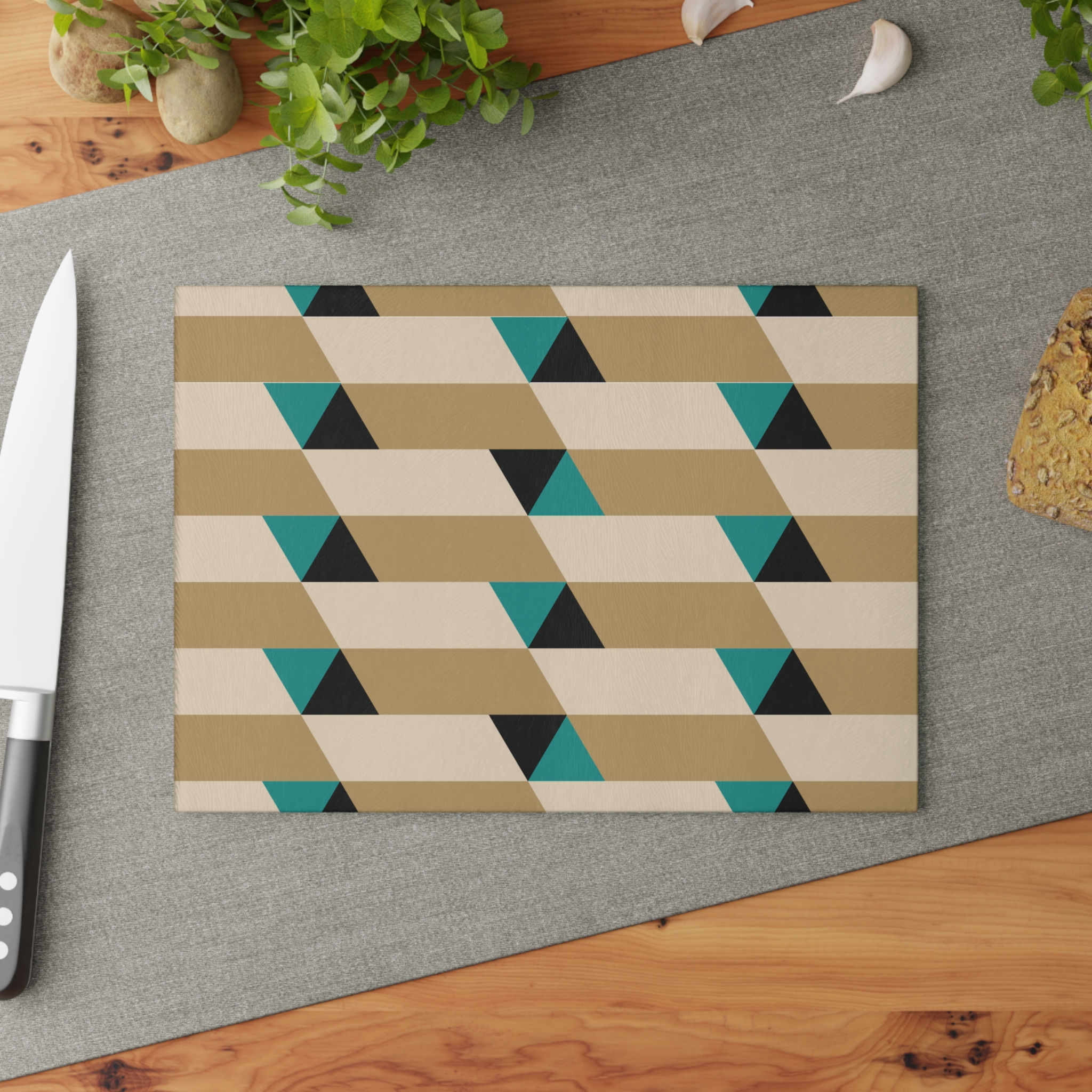 beige & green glass cutting board front view