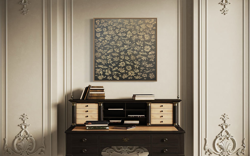 Thumbnail: Flower Drawing: Cosmos large 30x30" oil on canvas, framed