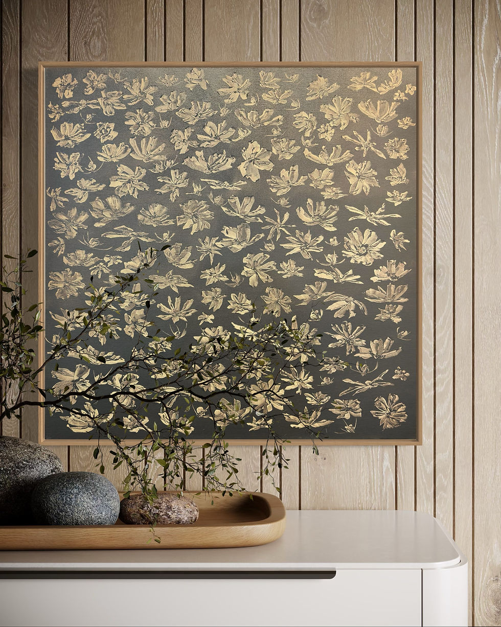 Thumbnail: Flower Drawing: Cosmos large 30x30" oil on canvas, framed