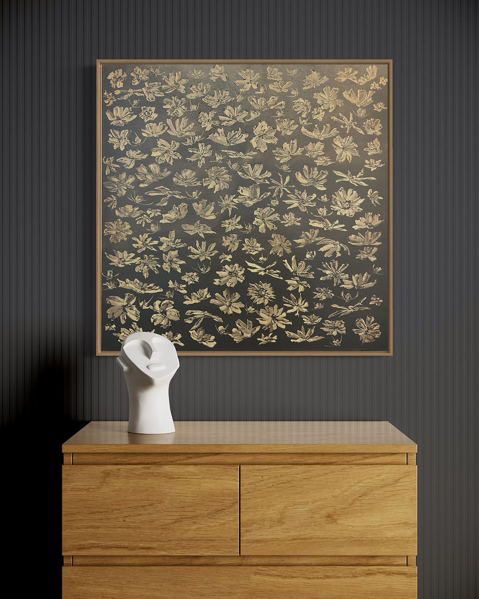 Thumbnail: Flower Drawing: Cosmos large 30x30" oil on canvas, framed