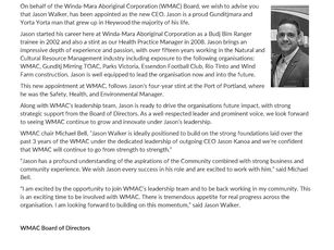 Appointment of new Winda-Mara CEO
