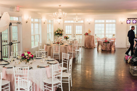 Chandelier-lit ballroom exudes sophistication and glamour for your wedding reception