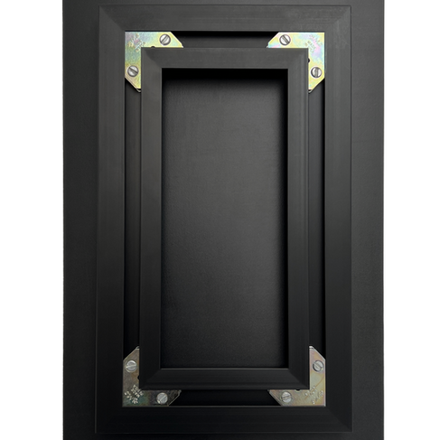 Black backing of acrylic print showing installed black aluminum mount