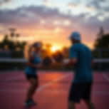 pickleball mixed doubles match with sunset backdrop.jpg