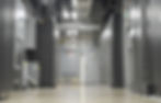 Gray industrial server room hallway