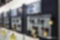 Industrial control panels with safety locks and danger signs