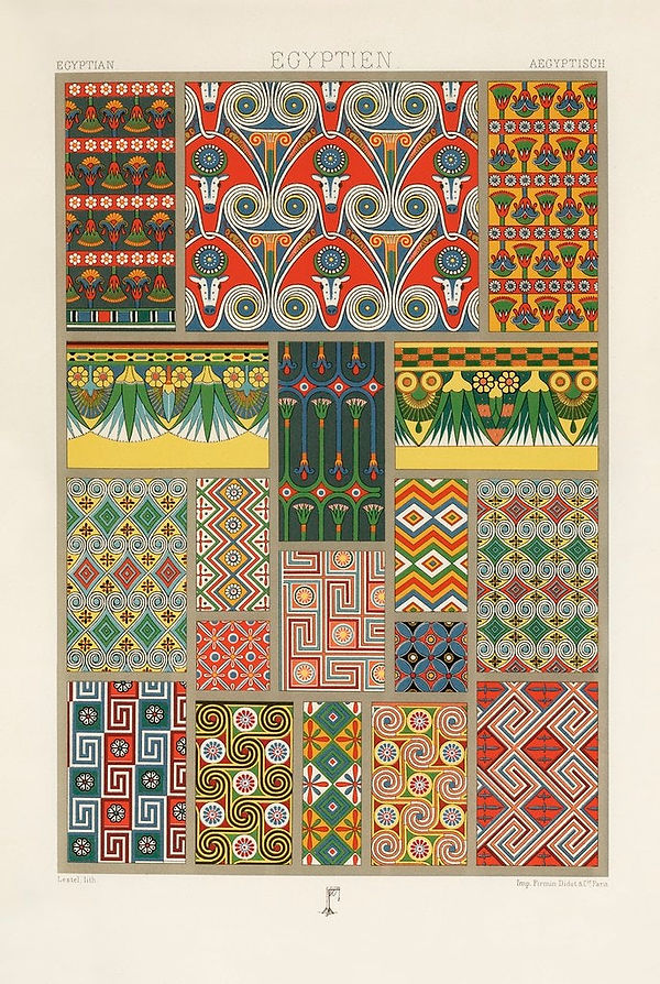 Albert Racinet's L'Ornement Polychrome, plates with Egyptian ornamental designs and patterns.