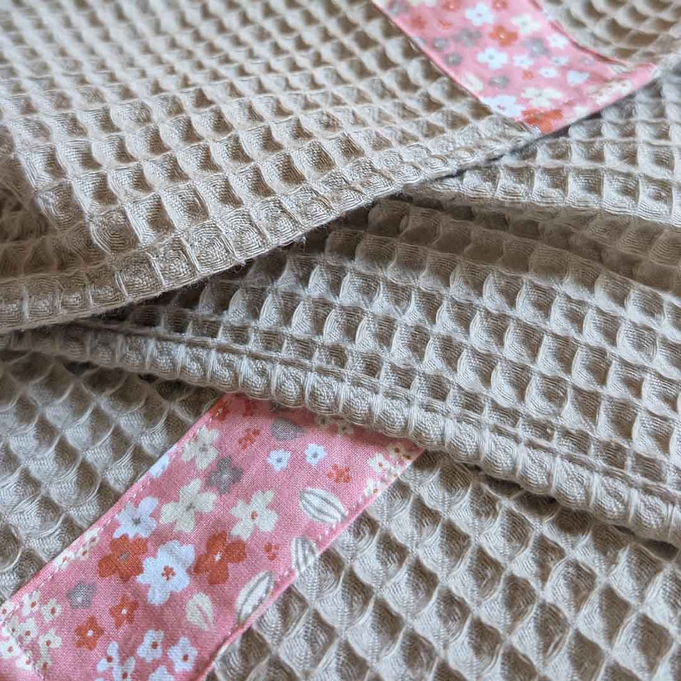 Miniature : Torchon de cuisine beige en coton nid d'abeille 45x60 cm - fait main