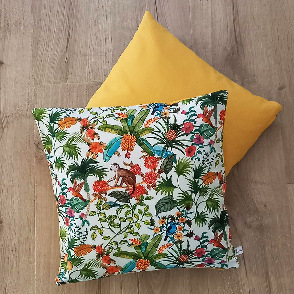 Miniature : Housse de coussin HAPPY JUNGLE blanc - dos Jaune Joyeux