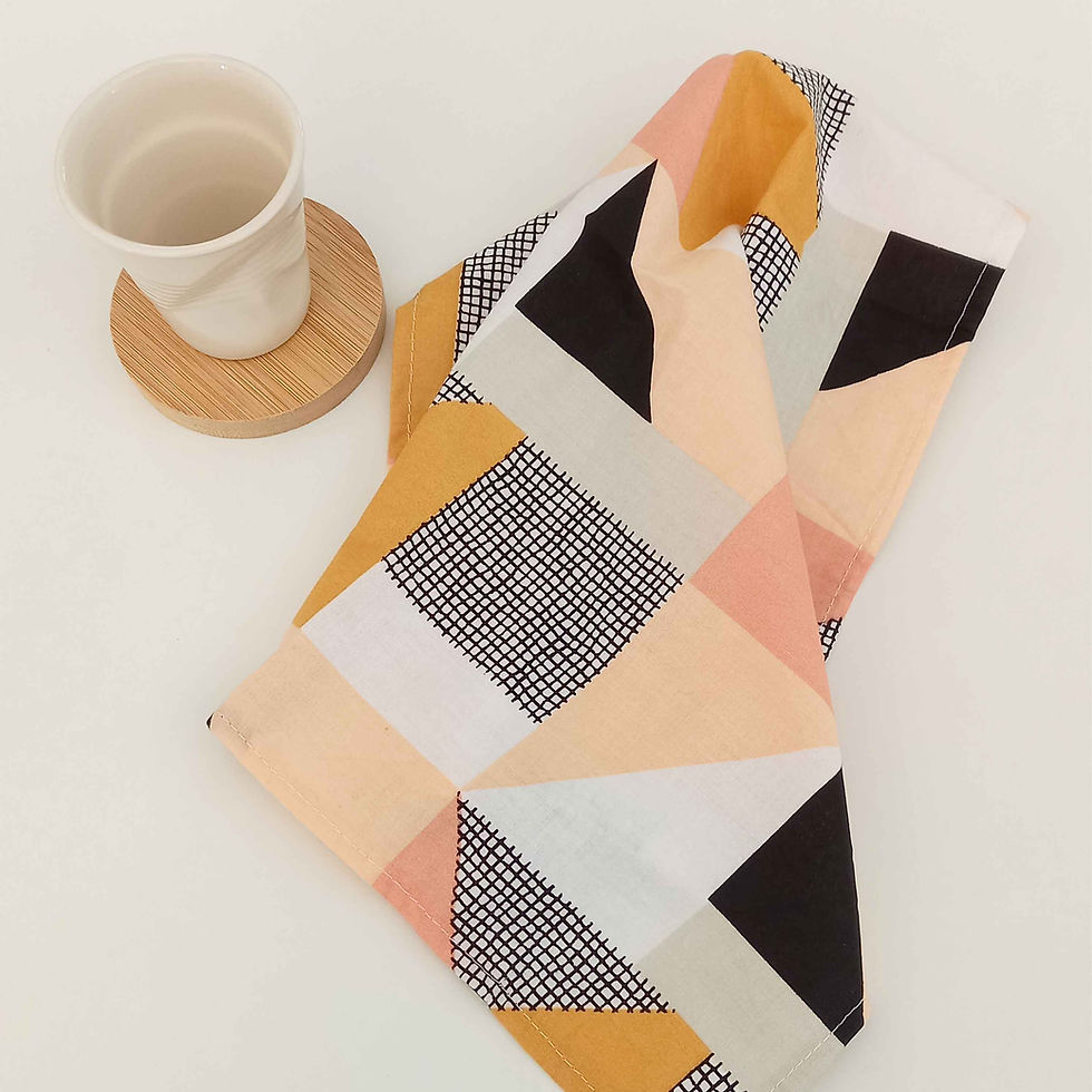 Miniature : Serviettes de table rose poudré/jaune/noir 35x35 cm - lot de 2