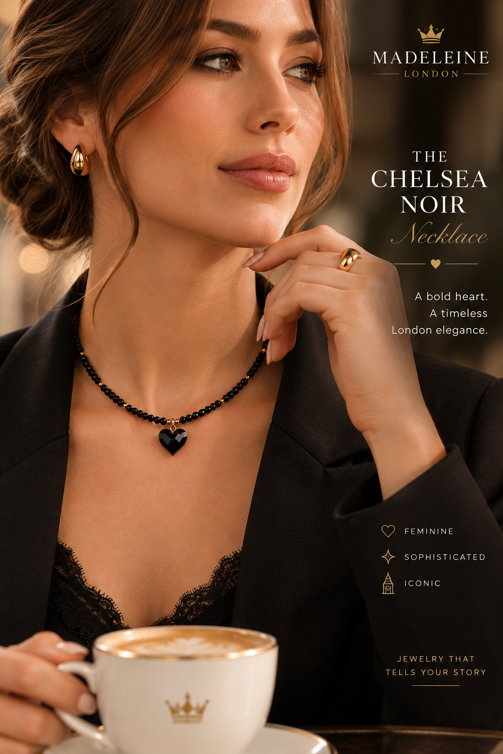 The Chelsea Noir Necklace — Black Crystal Heart